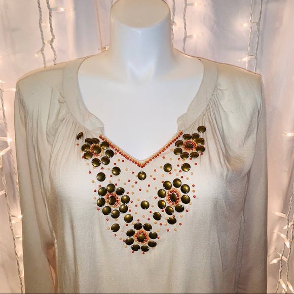 LANE BRYANT ⭐️ Embellished Off-White Peasant Tunic - Picture 2 of 7